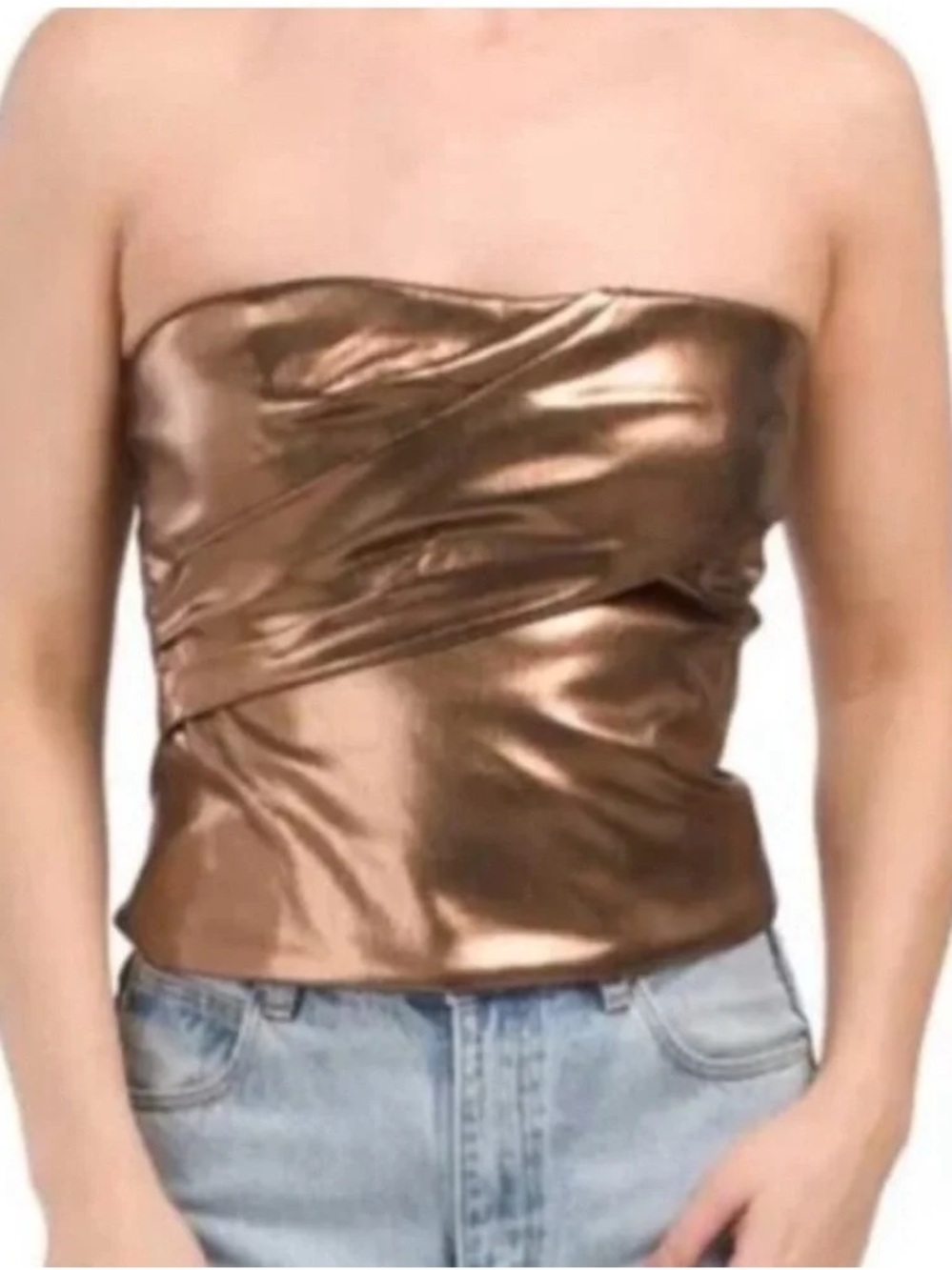 Zara Metallic Bronze Strapless Tube Top